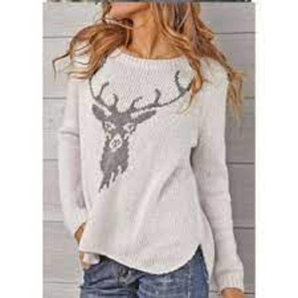 Wooden Ships Reindeer graphic mohair and wool blend sweater
